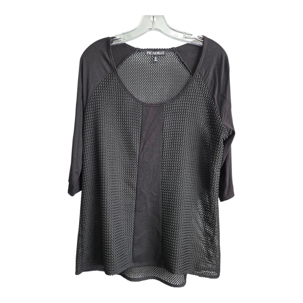 Picadilly Fashion Black Relaxed Tunic with 3/4 Sleeves, Medium
